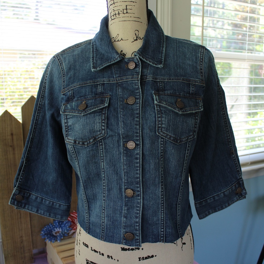 New Loft Snap Front Jean Jacket Frayed Edge Med